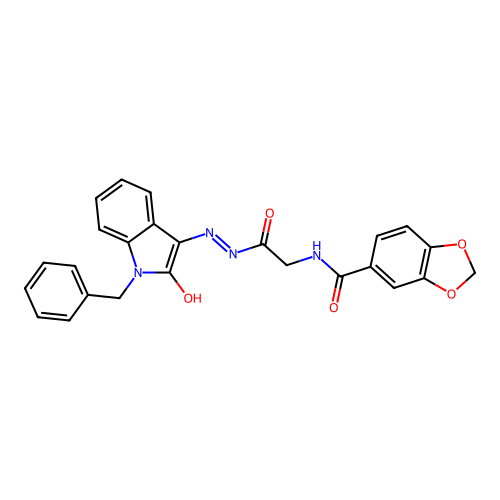 N-({N'-[(3E)-1-BENZYL-2-OXO-2,3-DIHYDRO-1H-INDOL-3-YLIDENE]HYDRAZINECARBONYL}METHYL)-2H-1,3-BENZODIOXOLE-5-CARBOXAMIDE structure