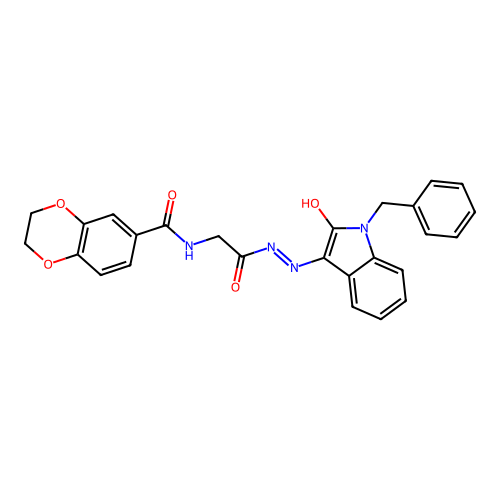 N-({N'-[(3E)-1-BENZYL-2-OXO-2,3-DIHYDRO-1H-INDOL-3-YLIDENE]HYDRAZINECARBONYL}METHYL)-2,3-DIHYDRO-1,4-BENZODIOXINE-6-CARBOXAMIDE structure