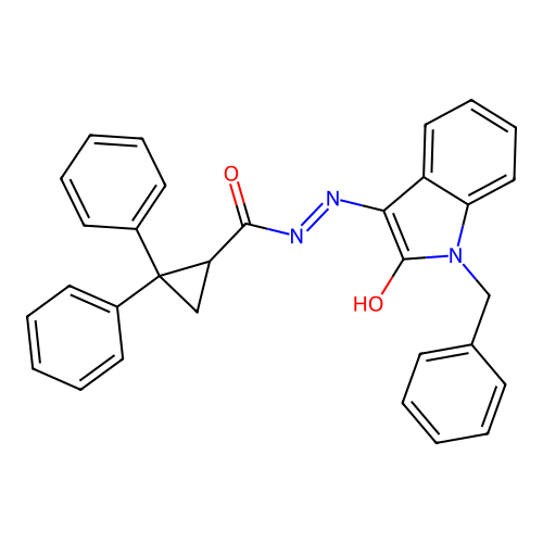 (Z)-N'-(1-benzyl-2-oxoindolin-3-ylidene)-2,2-diphenylcyclopropanecarbohydrazide structure
