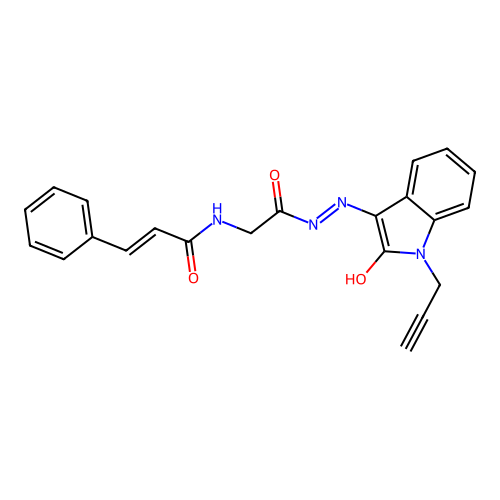(2E)-N-({N'-[(3E)-2-OXO-1-(PROP-2-YN-1-YL)-2,3-DIHYDRO-1H-INDOL-3-YLIDENE]HYDRAZINECARBONYL}METHYL)-3-PHENYLPROP-2-ENAMIDE structure