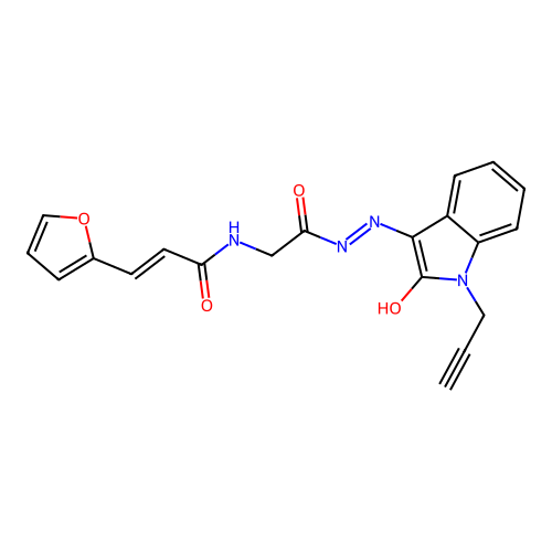 (2E)-3-(FURAN-2-YL)-N-({N'-[(3Z)-2-OXO-1-(PROP-2-YN-1-YL)-2,3-DIHYDRO-1H-INDOL-3-YLIDENE]HYDRAZINECARBONYL}METHYL)PROP-2-ENAMIDE structure