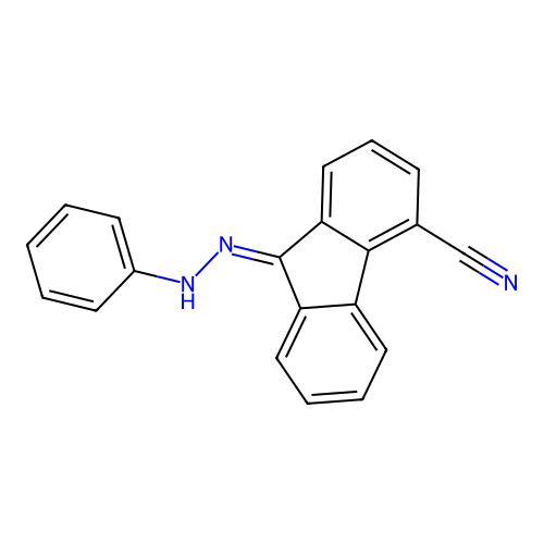(9E)-9-(2-phenylhydrazinylidene)-9H-fluorene-4-carbonitrile structure