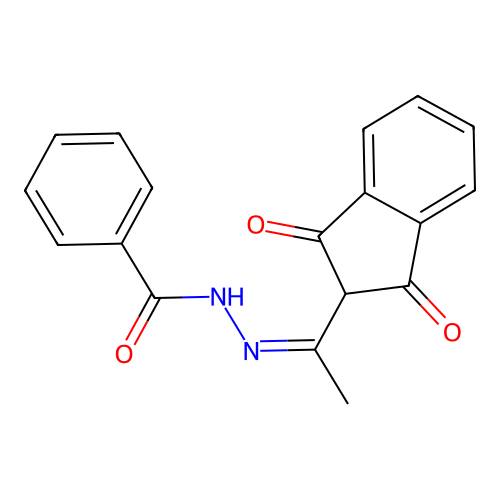 N-[(Z)-1-(1,3-dioxoinden-2-yl)ethylideneamino]benzamide structure