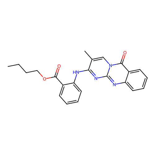 butyl 2-((3-methyl-6-oxo-6H-pyrimido[2,1-b]quinazolin-2-yl)amino)benzoate structure