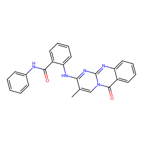 2-[(3-methyl-6-oxo-6H-pyrimido[2,1-b]quinazolin-2-yl)amino]-N-phenylbenzamide structure