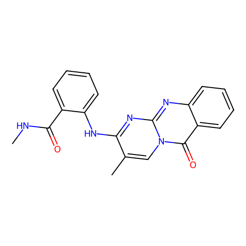 N-methyl-2-((3-methyl-6-oxo-6H-pyrimido[2,1-b]quinazolin-2-yl)amino)benzamide structure