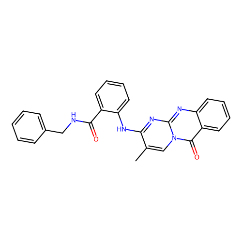 N-benzyl-2-((3-methyl-6-oxo-6H-pyrimido[2,1-b]quinazolin-2-yl)amino)benzamide structure