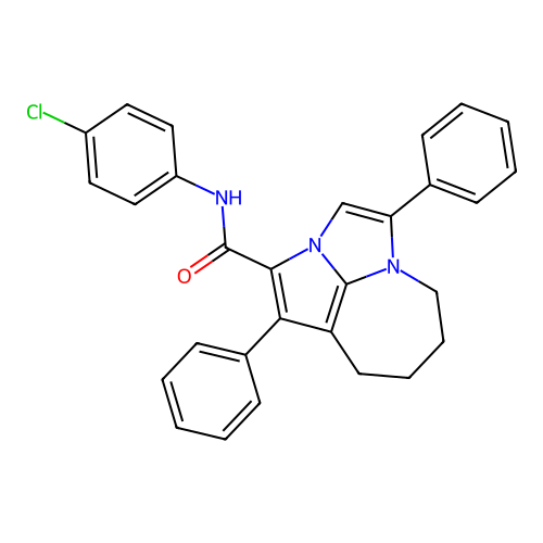 N-(4-chlorophenyl)-1,4-diphenyl-5,6,7,8-tetrahydro-2a,4a-diazacyclopenta[cd]azulene-2-carboxamide structure