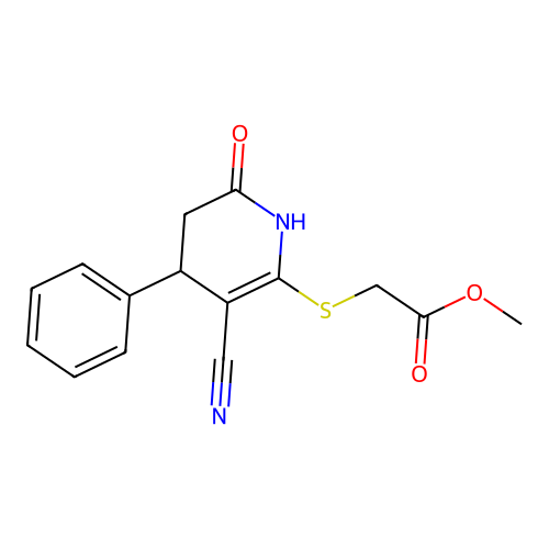 Methyl [(3-cyano-6-oxo-4-phenyl-1,4,5,6-tetrahydropyridin-2-yl)sulfanyl]acetate structure