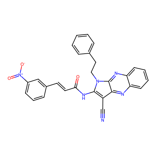 (E)-N-(3-cyano-1-phenethyl-1H-pyrrolo[2,3-b]quinoxalin-2-yl)-3-(3-nitrophenyl)acrylamide structure
