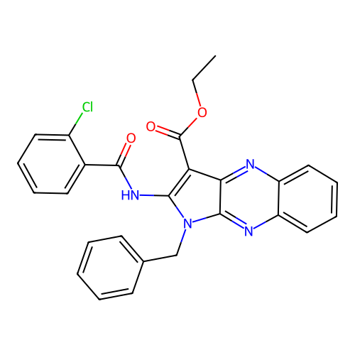 ethyl 1-benzyl-2-(2-chlorobenzamido)-1H-pyrrolo[2,3-b]quinoxaline-3-carboxylate structure