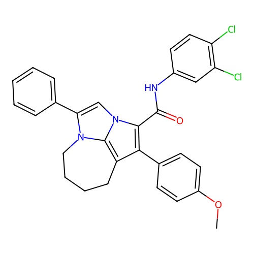 N-(3,4-dichlorophenyl)-1-(4-methoxyphenyl)-4-phenyl-5,6,7,8-tetrahydro-2a,4a-diazacyclopenta[cd]azulene-2-carboxamide structure