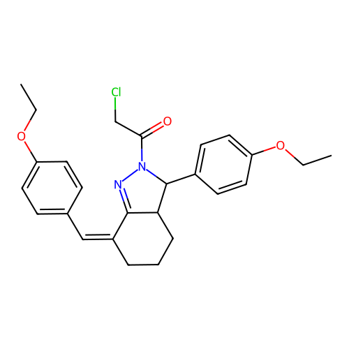 2-CHLORO-1-[(7Z)-3-(4-ETHOXYPHENYL)-7-[(4-ETHOXYPHENYL)METHYLIDENE]-3A,4,5,6-TETRAHYDRO-3H-INDAZOL-2-YL]ETHANONE structure