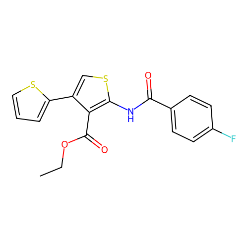 Ethyl 5'-(4-fluorobenzamido)-[2,3'-bithiophene]-4'-carboxylate structure