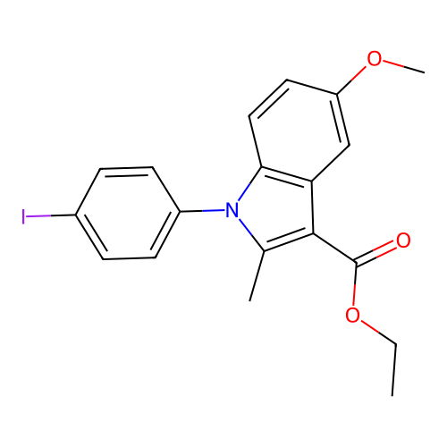 ethyl 1-(4-iodophenyl)-5-methoxy-2-methyl-1H-indole-3-carboxylate structure