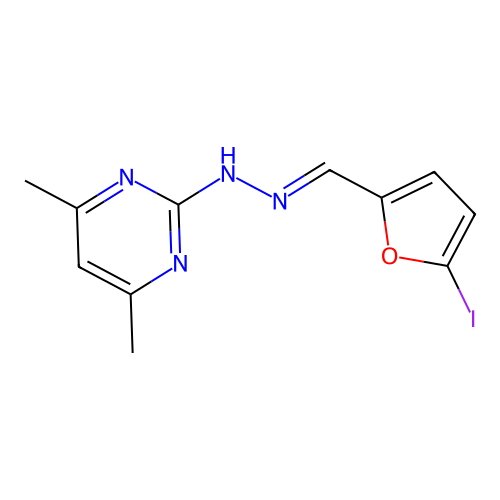 N-[(5-iodofuran-2-yl)methylideneamino]-4,6-dimethylpyrimidin-2-amine structure