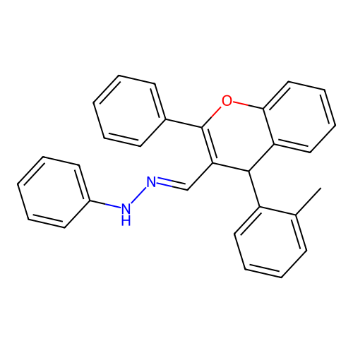 1-phenyl-2-((2-phenyl-4-(o-tolyl)-4H-chromen-3-yl)methylene)hydrazine structure