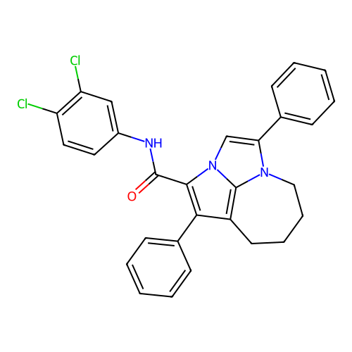 N-(3,4-dichlorophenyl)-1,4-diphenyl-5,6,7,8-tetrahydro-2a,4a-diazacyclopenta[cd]azulene-2-carboxamide structure