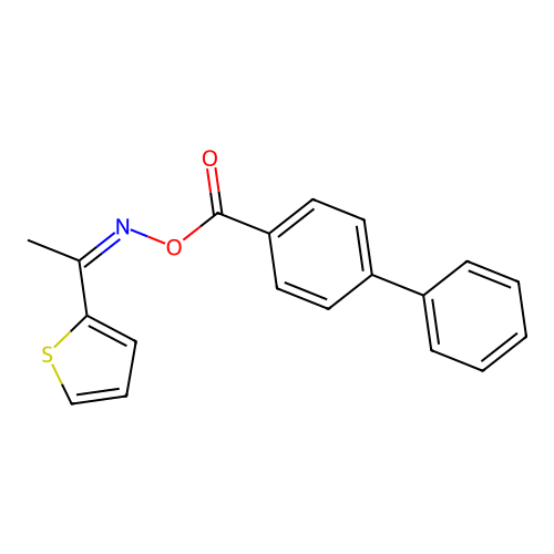 1-(2-thienyl)ethanone O-([1,1'-biphenyl]-4-ylcarbonyl)oxime structure
