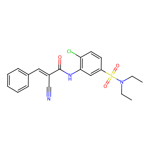 N-[2-chloro-5-(diethylsulfamoyl)phenyl]-2-cyano-3-phenylprop-2-enamide structure