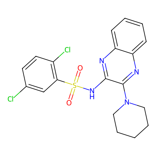 2,5-dichloro-N-[3-(piperidin-1-yl)quinoxalin-2-yl]benzenesulfonamide structure