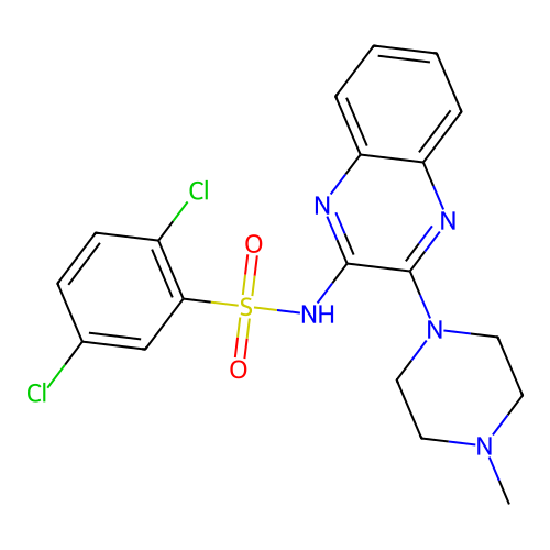 2,5-dichloro-N-(3-(4-methylpiperazin-1-yl)quinoxalin-2-yl)benzenesulfonamide structure
