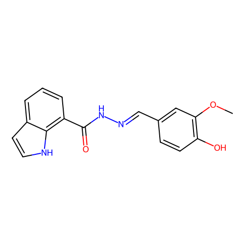 N-[(4-hydroxy-3-methoxyphenyl)methylideneamino]-1H-indole-7-carboxamide structure