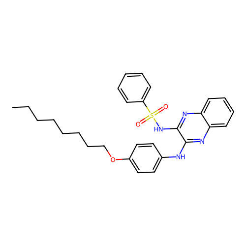 N-(3-((4-(octyloxy)phenyl)amino)quinoxalin-2-yl)benzenesulfonamide structure