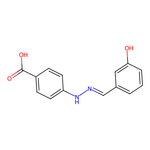 4-[(2E)-2-(3-hydroxybenzylidene)hydrazinyl]benzoic acid structure