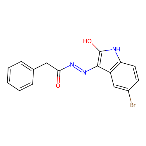 N'-[(3Z)-5-bromo-2-oxo-1,2-dihydro-3H-indol-3-ylidene]-2-phenylacetohydrazide structure
