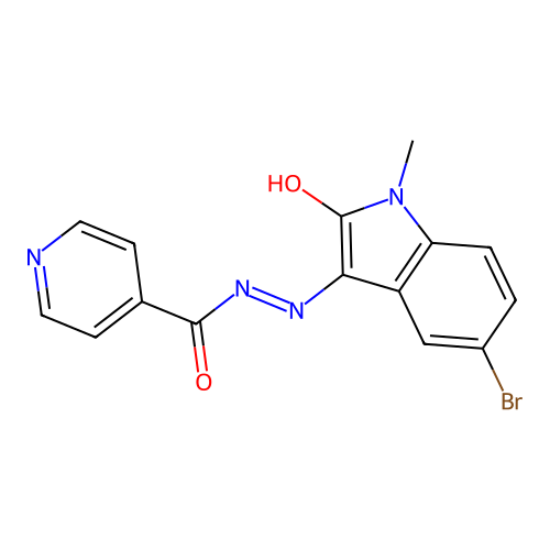 N'-[(3Z)-5-bromo-1-methyl-2-oxo-1,2-dihydro-3H-indol-3-ylidene]pyridine-4-carbohydrazide structure