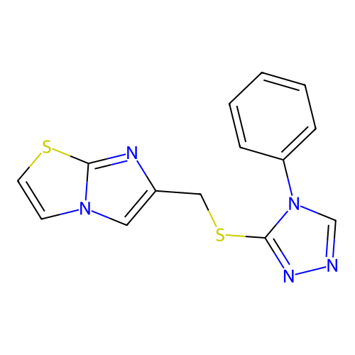 6-{[(4-phenyl-4H-1,2,4-triazol-3-yl)sulfanyl]methyl}imidazo[2,1-b][1,3]thiazole structure