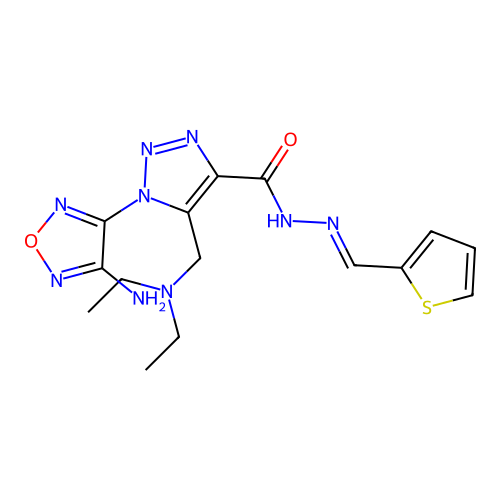 (E)-1-(4-amino-1,2,5-oxadiazol-3-yl)-5-((diethylamino)methyl)-N'-(thiophen-2-ylmethylene)-1H-1,2,3-triazole-4-carbohydrazide structure