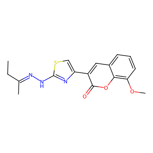 3-{2-[(2E)-2-(butan-2-ylidene)hydrazinyl]-1,3-thiazol-4-yl}-8-methoxy-2H-chromen-2-one structure