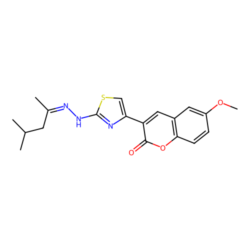 (Z)-6-methoxy-3-(2-(2-(4-methylpentan-2-ylidene)hydrazinyl)thiazol-4-yl)-2H-chromen-2-one structure