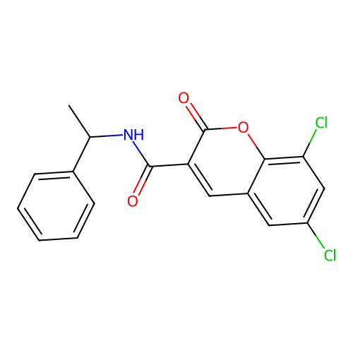 6,8-dichloro-2-oxo-N-(1-phenylethyl)-2H-chromene-3-carboxamide structure