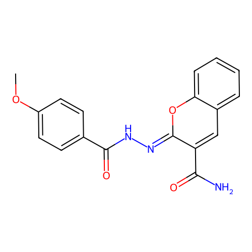 (Z)-2-(2-(4-methoxybenzoyl)hydrazono)-2H-chromene-3-carboxamide structure
