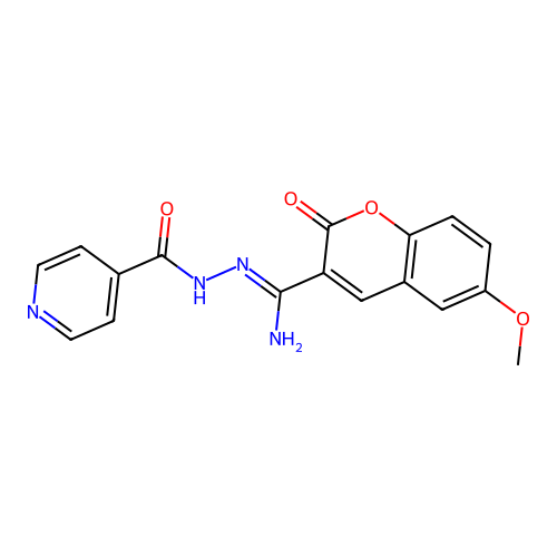 (Z)-N'-isonicotinoyl-6-methoxy-2-oxo-2H-chromene-3-carbohydrazonamide structure