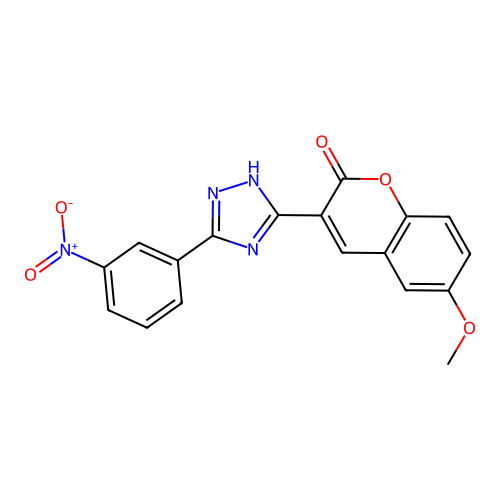 6-methoxy-3-[5-(3-nitrophenyl)-4H-1,2,4-triazol-3-yl]-2H-chromen-2-one structure
