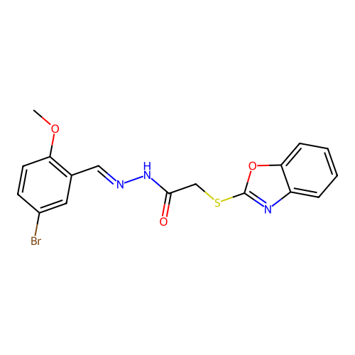 (E)-2-(benzo[d]oxazol-2-ylthio)-N'-(5-bromo-2-methoxybenzylidene)acetohydrazide structure