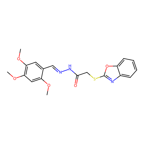 (E)-2-(benzo[d]oxazol-2-ylthio)-N'-(2,4,5-trimethoxybenzylidene)acetohydrazide structure