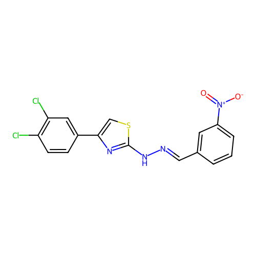 (E)-4-(3,4-dichlorophenyl)-2-(2-(3-nitrobenzylidene)hydrazinyl)thiazole structure