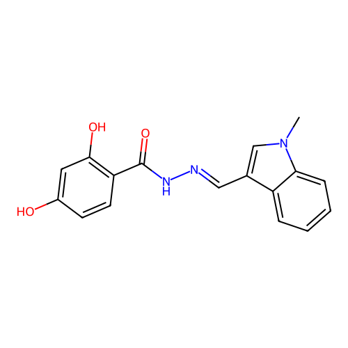 (E)-2,4-dihydroxy-N'-((1-methyl-1H-indol-3-yl)methylene)benzohydrazide structure