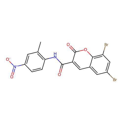 6,8-dibromo-N-(2-methyl-4-nitrophenyl)-2-oxo-2H-chromene-3-carboxamide structure