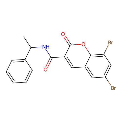 6,8-dibromo-2-oxo-N-(1-phenylethyl)-2H-chromene-3-carboxamide structure