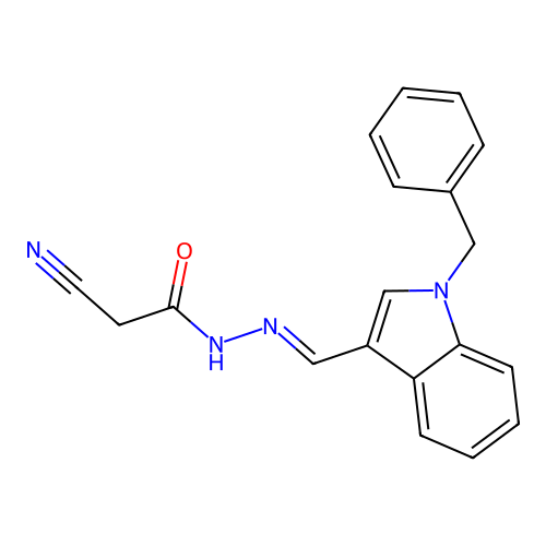 N-[(E)-(1-benzylindol-3-yl)methylideneamino]-2-cyanoacetamide structure