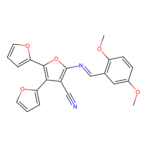 2-[(2,5-Dimethoxybenzylidene)amino]-4,5-bis(2-furyl)-3-furonitrile structure