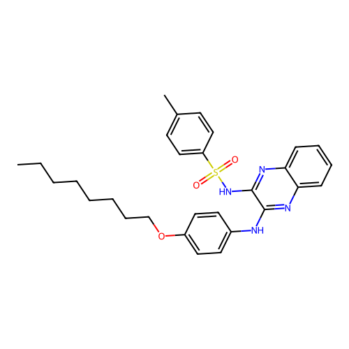 4-methyl-N-(3-((4-(octyloxy)phenyl)amino)quinoxalin-2-yl)benzenesulfonamide structure