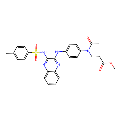 methyl 3-(N-(4-((3-(4-methylphenylsulfonamido)quinoxalin-2-yl)amino)phenyl)acetamido)propanoate structure