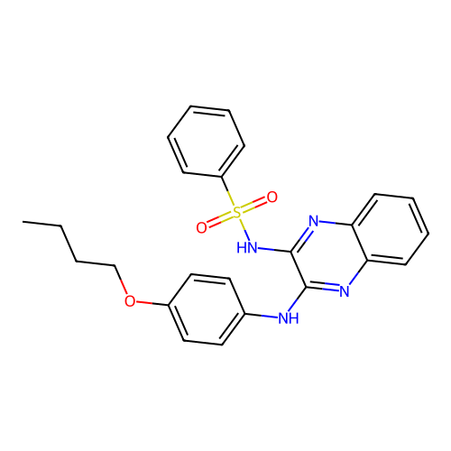 N-(3-((4-butoxyphenyl)amino)quinoxalin-2-yl)benzenesulfonamide structure